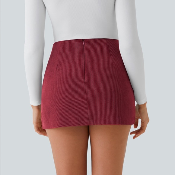 High Waisted Invisible Zipper 2-in-1 A Line Mini Corduroy Casual Skirt - Picture 2 of 8
